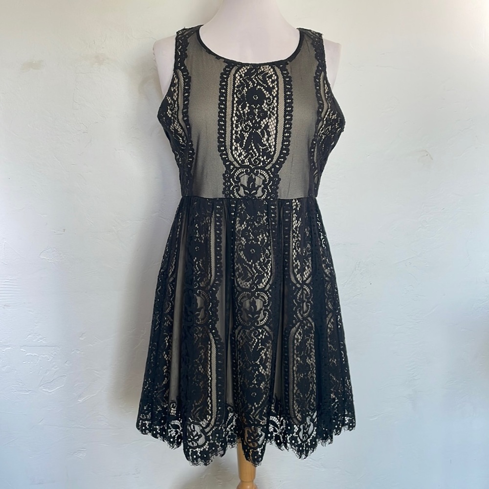 Blu Pepper Lace Overlay Black Sleeveless Cotton Rayon Dress Size Large